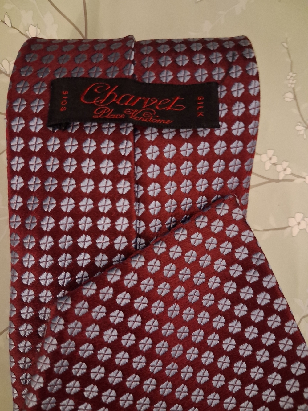 Charvet Burgundy and Silver Micro-Pattern Silk Tie